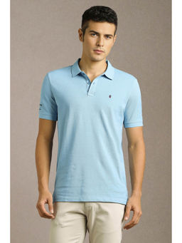 Louis Philippe - Men Light Blue Solid Polo Neck T-Shirt