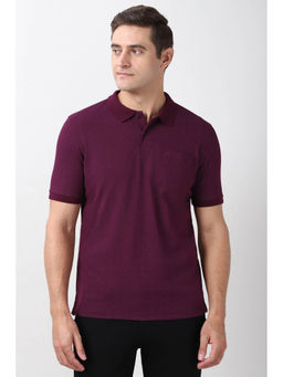 Peter England - Men Purple Print Polo Neck T-Shirt