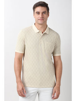 Peter England - Men Beige Print Polo Neck T-Shirt