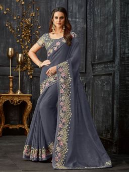 Odette - Grey Tissue Designer Saree with Unstitched Blouse