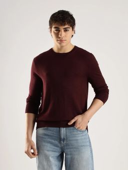 Calvin Klein - Solid Regular Fit Polyester Burgundy Sweater