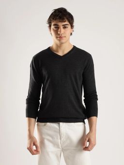 Calvin Klein - Solid Regular Fit Polyester Charcoal Sweater