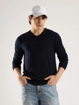 Calvin Klein - Solid Regular Fit Polyester Navy Blue Sweater