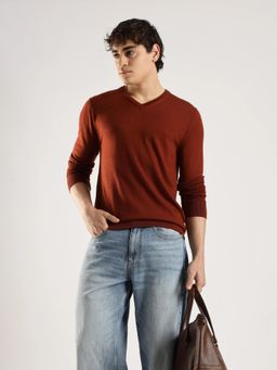 Calvin Klein - Solid Regular Fit Polyester Rust Sweater