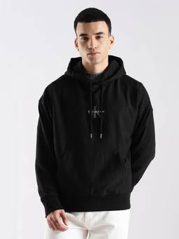 Calvin Klein - Black Embroidered Logo Oversized Fit Cotton Hoodies