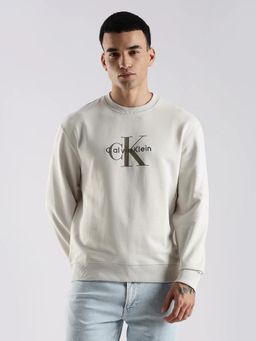 Calvin Klein - Off White Logo Relaxed Fit Cotton Sweatshirt