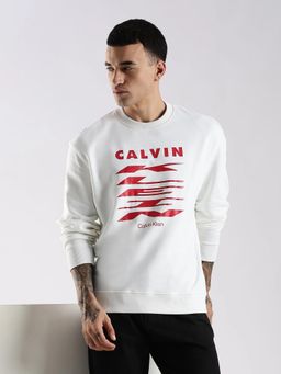Calvin Klein - White Logo Regular Fit Cotton Sweatshirt