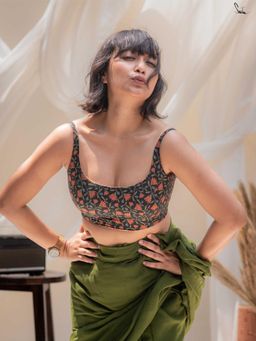 Suta - Women Floral Printed Reversible Padded Stitched Blouse