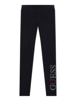 Guess - Black Cotton Embellished Girls Leggings