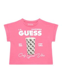 Guess - Pink Cotton Typography Girls T-Shirt