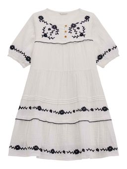 Guess - White Cotton Floral Girls Tiered Dress