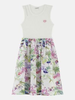 Guess - White Cotton Floral Girls Dress