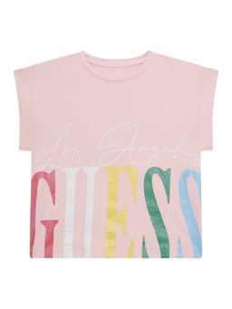 Guess - Cotton Candy Pink Cotton Blend Printed T-Shirt