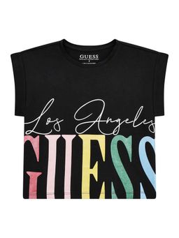 Guess - Jet Black Cotton Blend Printed T-Shirt