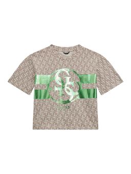Guess - Beige Cotton Blend All-Over Print T-Shirt
