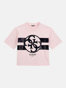 Guess - Pink Cotton Blend Printed T-Shirt