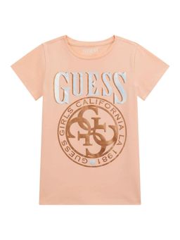 Guess - Peach Cotton Blend Printed T-Shirt
