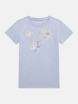 Guess - Astral Pale Blue Cotton Blend Printed T-Shirt