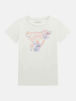 Guess - Pure White Cotton Blend Printed T-Shirt