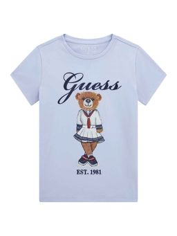Guess - Astral Pale Blue Cotton Blend Printed T-Shirt