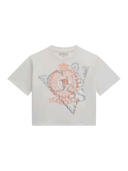 Guess - Pure White Cotton Blend Embellished T-Shirt