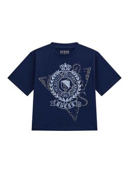 Guess - Secret Blue Cotton Blend Embellished T-Shirt