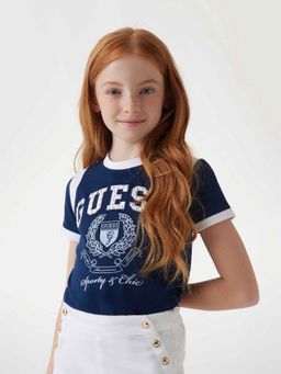 Guess - Secret Blue Cotton Blend Printed T-Shirt