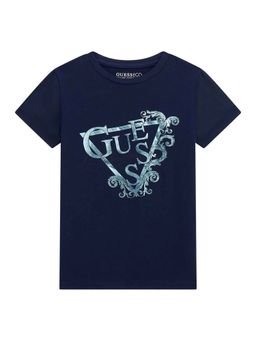 Guess - Secret Navy Blue Cotton Blend Printed T-Shirt