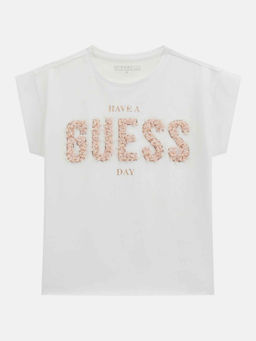 Guess - Pure White Cotton Blend Embellished T-Shirt