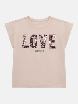 Guess - Elegant Pink Cotton Blend Embellished T-Shirt