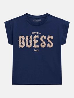 Guess - Secret Blue Cotton Blend Embellished T-Shirt