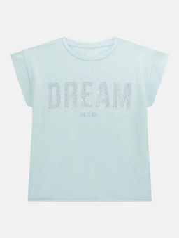 Guess - Cloudy Blue Cotton Blend Embellished T-Shirt