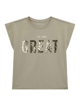 Guess - Taupe Whisper Cotton Blend Embellished T-Shirt