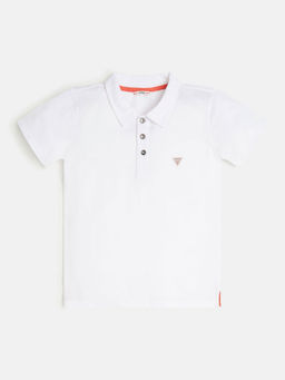 Guess - White Cotton Solid Boys Polo T-Shirt