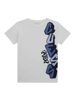 Guess - White Cotton Typography Boys T-Shirt