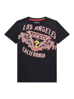 Guess - Jet Black Pure Cotton Printed T-Shirt
