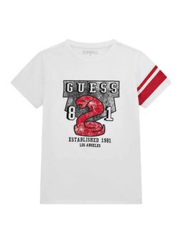 Guess - Pure White Pure Cotton Printed Slub Jersey T-Shirt