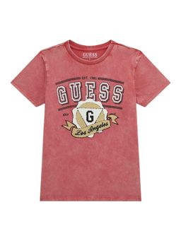 Guess - Cardinal Red Pure Cotton Printed Washed T-Shirt