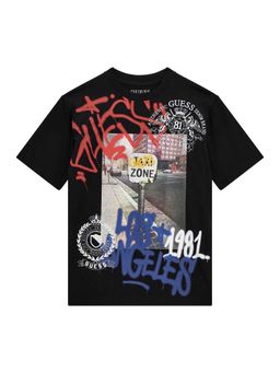 Guess - Jet Black Pure Cotton Printed Oversize T-Shirt