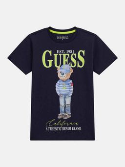 Guess - Smart Blue Pure Cotton Printed T-Shirt