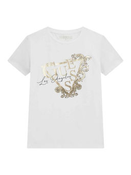 Guess - Pure White Pure Cotton Printed Dip Dye T-Shirt