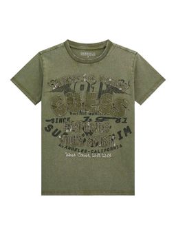Guess - Army Olive Pure Cotton Printed T-Shirt