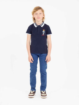 Guess - Smart Blue Pure Cotton Solid Polo T-Shirt