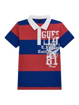 Guess - Red And Blue Pure Cotton Striped Polo T-Shirt