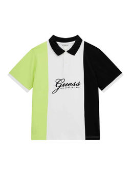 Guess - Black Lime Pure Cotton Colorblock Oversize Polo T-Shirt