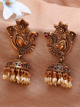 Karatcart - Gold Plated Peacock Shape Jhumki for Women