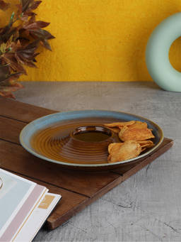 Miah Decor - Ceramic Handcrafted Chip & Dip Server, 10" Diameter X 1", Multicolored