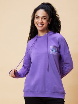 Globus - Women Lavender Graphic Hooded Casual Boxy Fit Pullover Sweatshirt