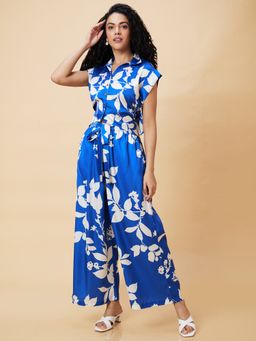 Globus - Women Blue Floral Print Casual Crop Top and Palazzo Co-Ord (Set of 2)