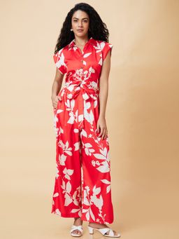 Globus - Women Red Floral Print Casual Crop Top and Palazzo Co-Ord (Set of 2)
